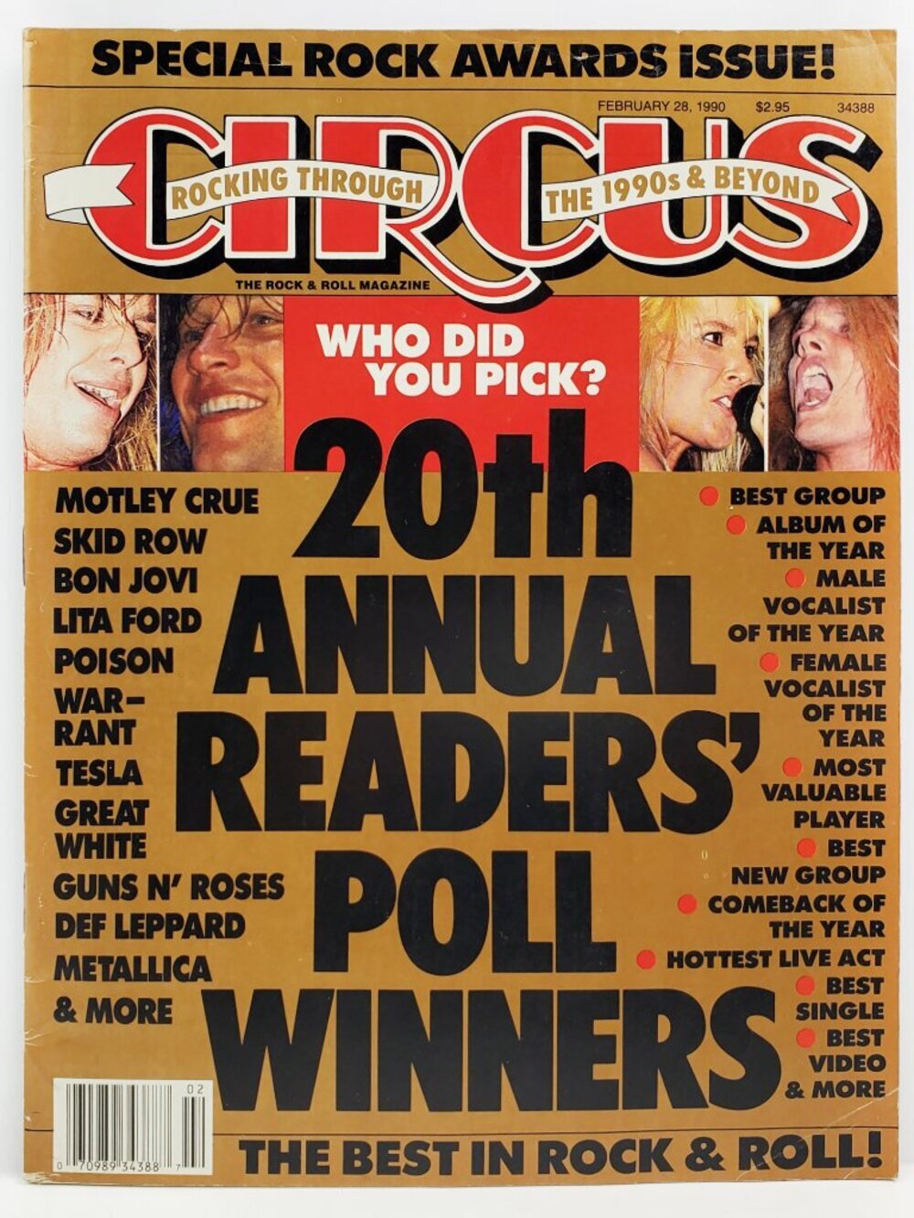 Circus Magazine Vintage 1990 Motley Crue Skid Row Bon Jovi Award Winners 90s